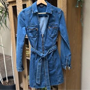 Bebe Denim Long Sleeve Mini Dress. Can also be used as a trench jacket
